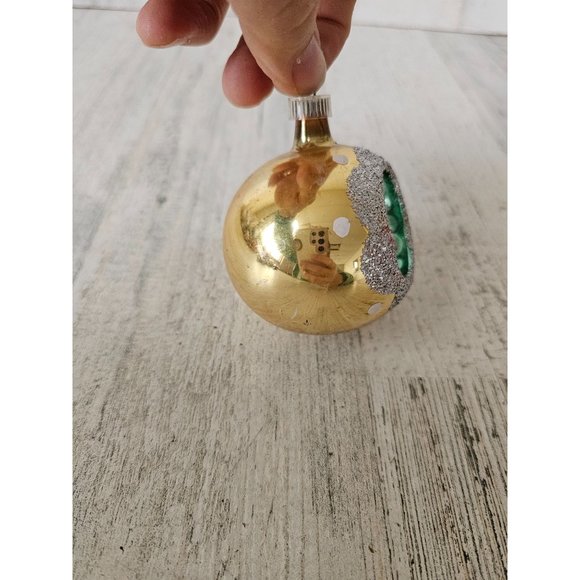 Vintage Austria yellow reflector ball vintage ornament polka dot glitter silver - Picture 2 of 9